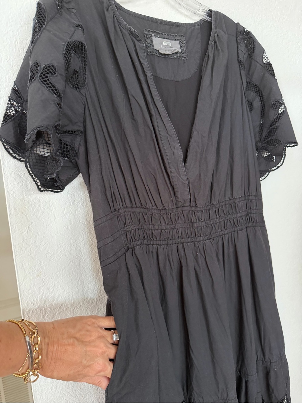 Anthropologie Black Tiered Eyelet Maxi Dress - Picture 5 of 6